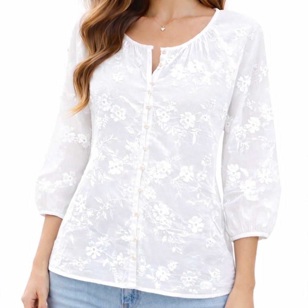 Nanette Nanette Lepore White Floral Embroidered Blouse Size Small NWT